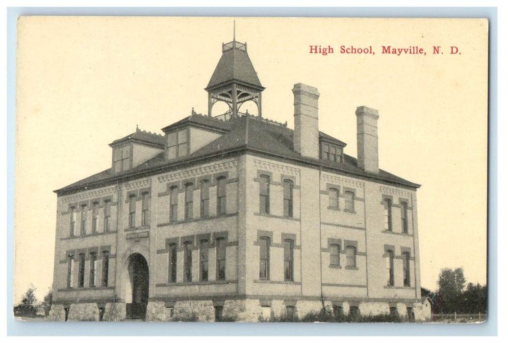 c1910 High School, Mayville North Dakota ND Unposted Antique Postcard