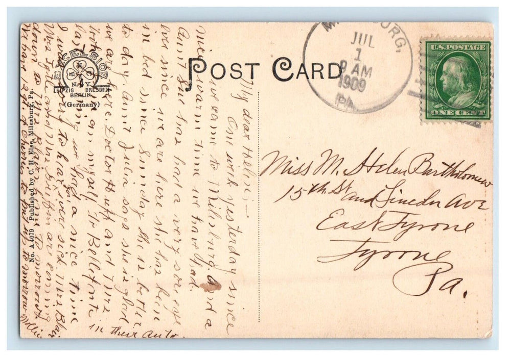 1909 Main Street, South From Public Square, Milesburg Pennsylvania PA Postcard
