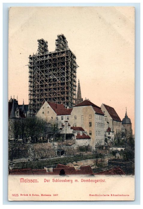 c1910 Der Schlossberg m. Dombaugerust Meissen Germany Unposted Postcard