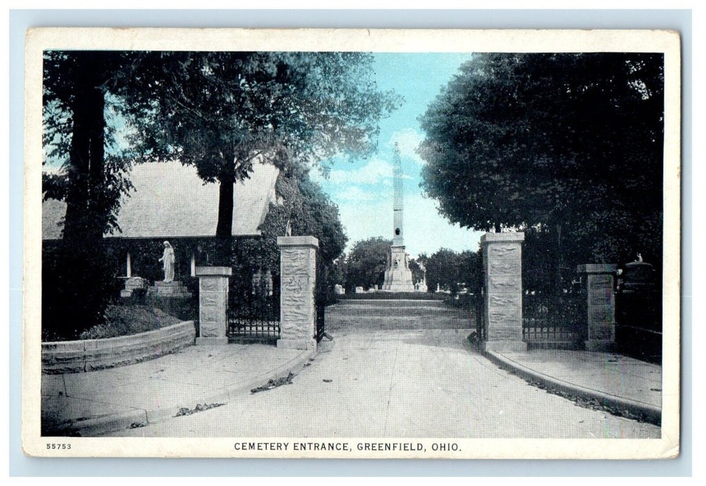 Cemetery Entrance Greenfield Ohio OH Unposted Vintage Postcard