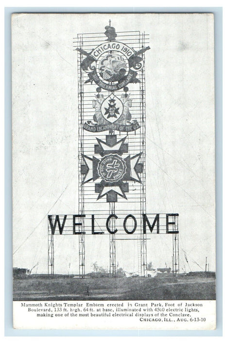 c1910's Mammoth Knights Templar Emblem Grant Park Chicago Illinois IL Postcard