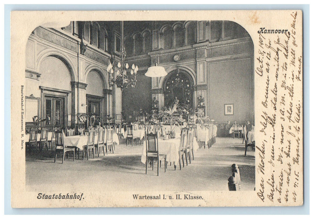 1907 Wartesaal I. U. II Klasse. Staatsbahnhof Hannover Germany Postcard