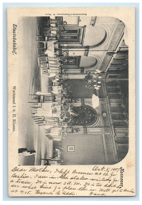 1907 Wartesaal I. U. II Klasse. Staatsbahnhof Hannover Germany Postcard