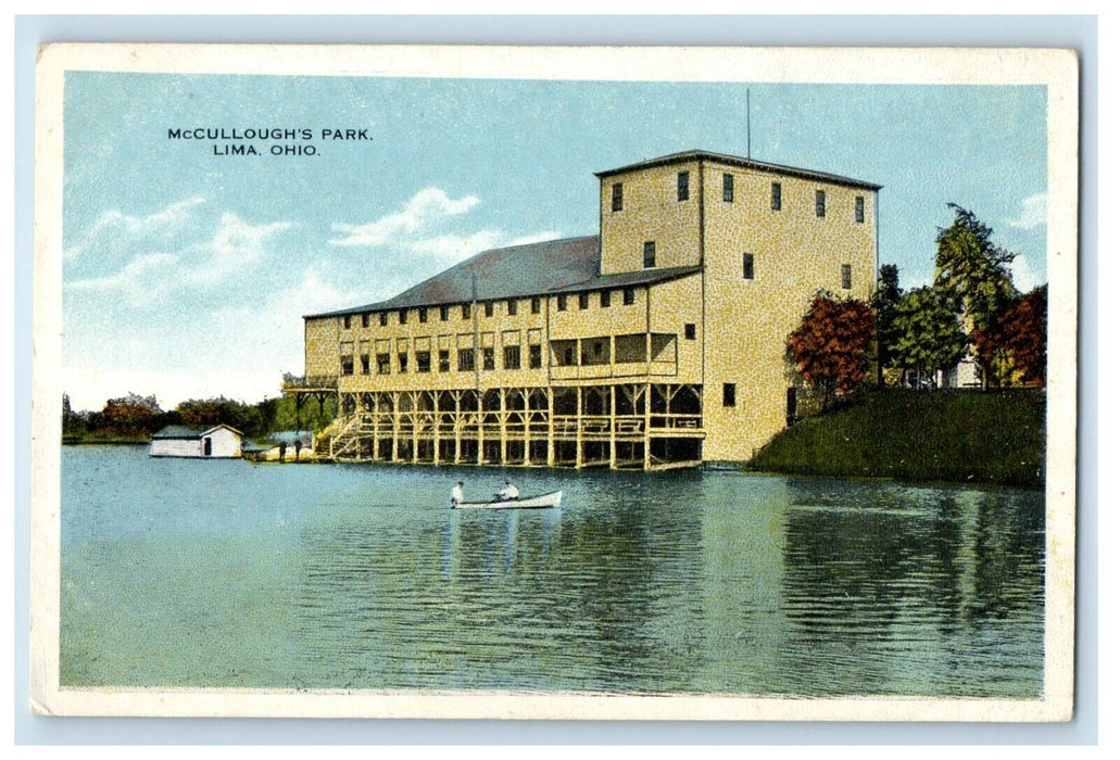 c1930s Boat Scene, McCullough's Park Lima Ohio OH Vintage Unposted Postcard