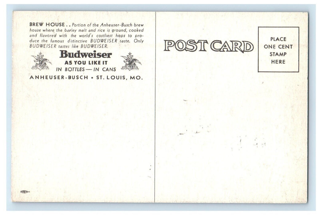 Brew House Barley Malt Anheuser Busch Budweiser St. Louis Missouri MO Postcard