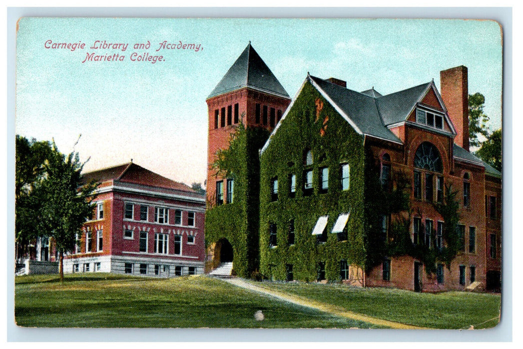 c1910 Carnegie Library and Academy Marietta College Ohio OH Postcard