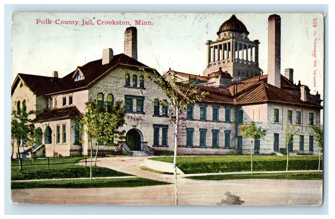 1912 Polk County Jail, Crookston Minnesota MN Antique Posted Postcard