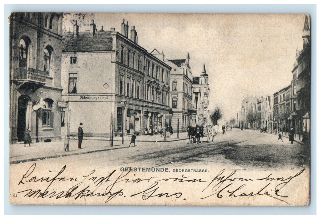 c1910 Road Scene, Geestemunde Georgestrasse Germany Posted Antique Postcard