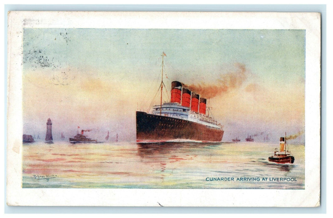 1911 Cunarder Arriving Liverpool Steamship Lucerne Switzerland Postcard