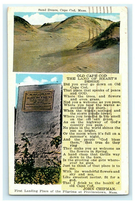 Sand Dunes Cape Cod Massachusetts Poem 1946 Vintage Postcard