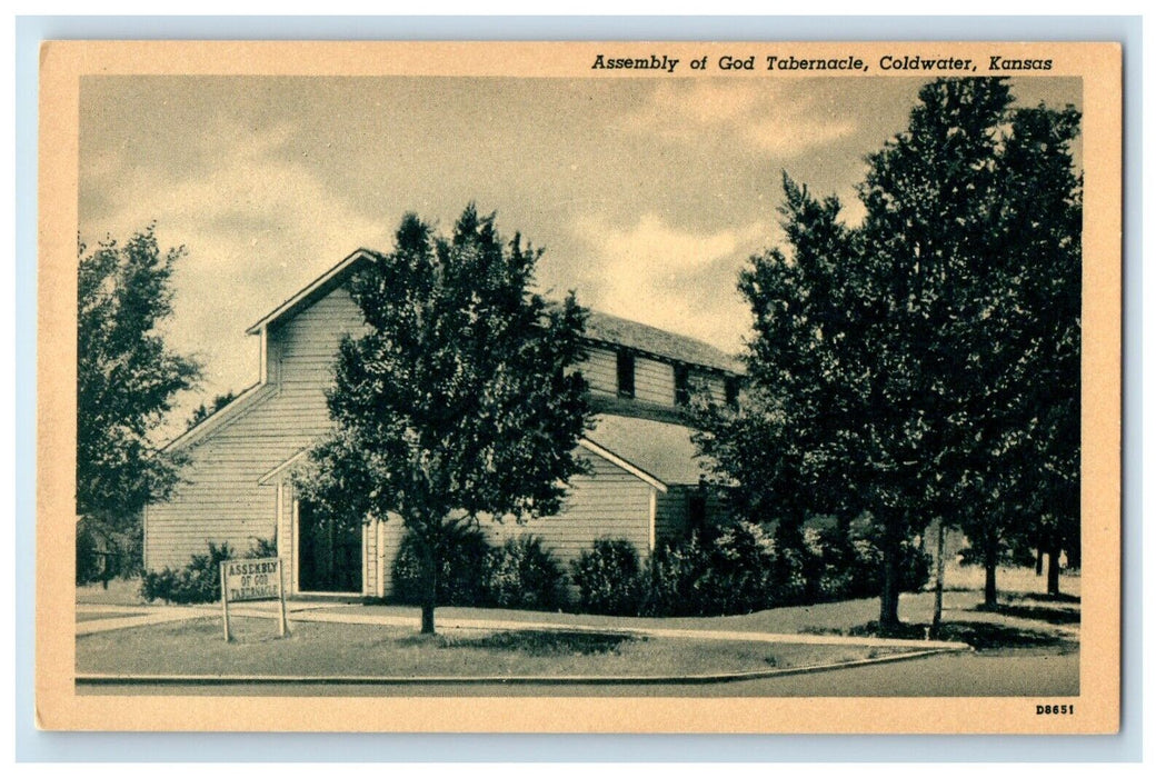 c1950s Assembly of God Tabernacle Coldwater Kansas KS Vintage Postcard
