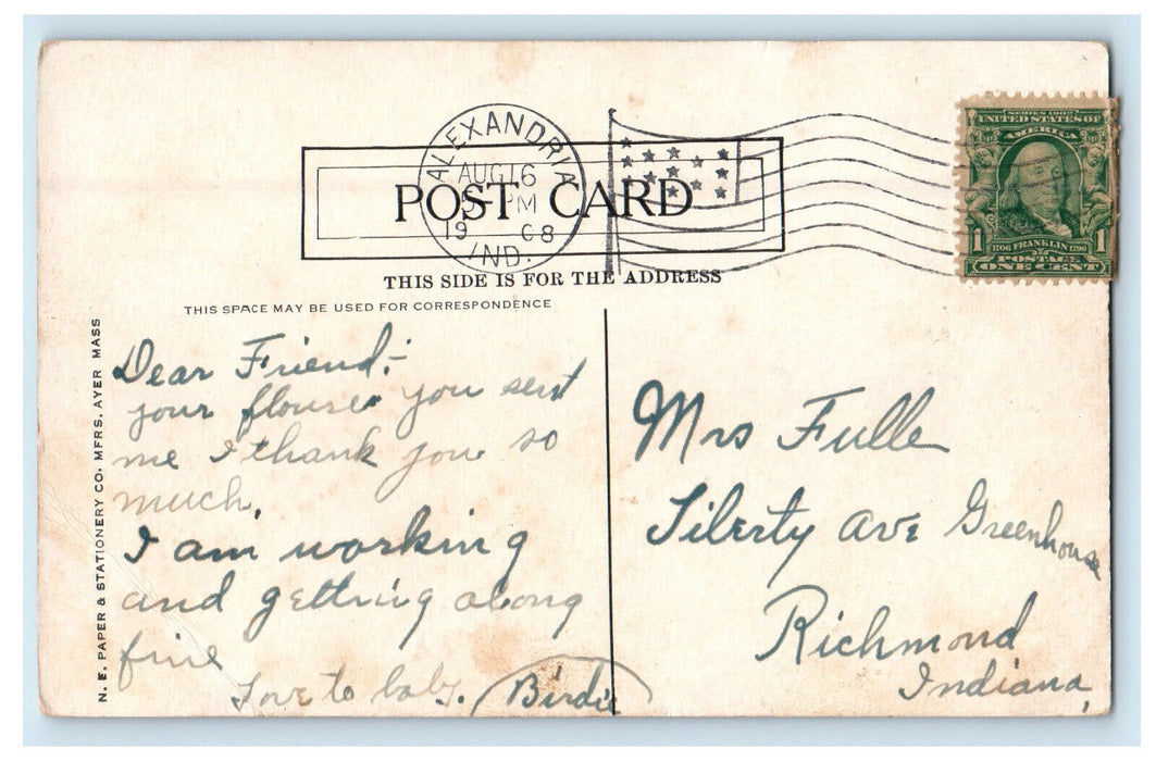 1908 Harrison St. Corner Church Alexandria Indiana IN Posted Antique Posted