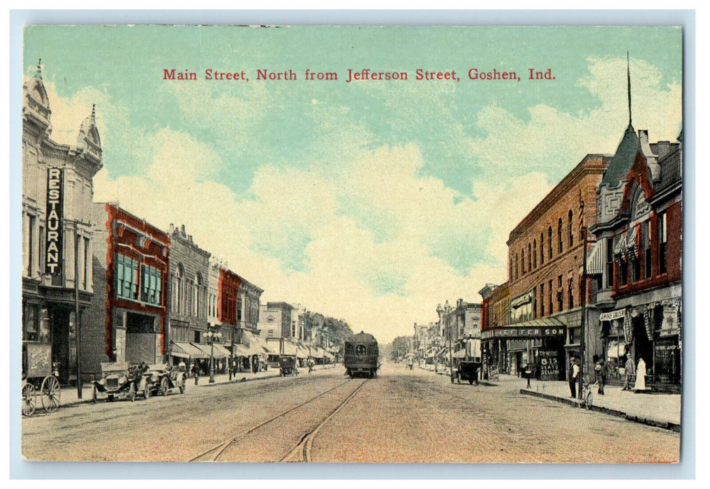 c1910 Main Street North from Jefferson Street, Goshen Indiana IN Postcard