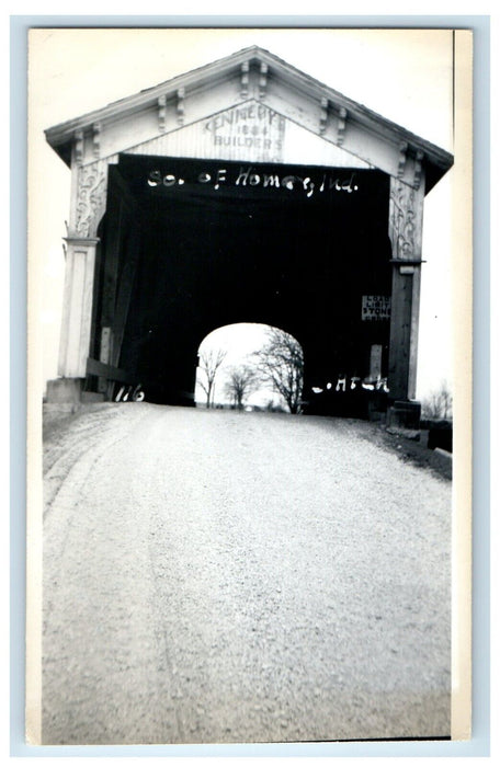 c1940's Covered Bridge South Of Homer Indiana IN RPPC Photo Vintage Postcard