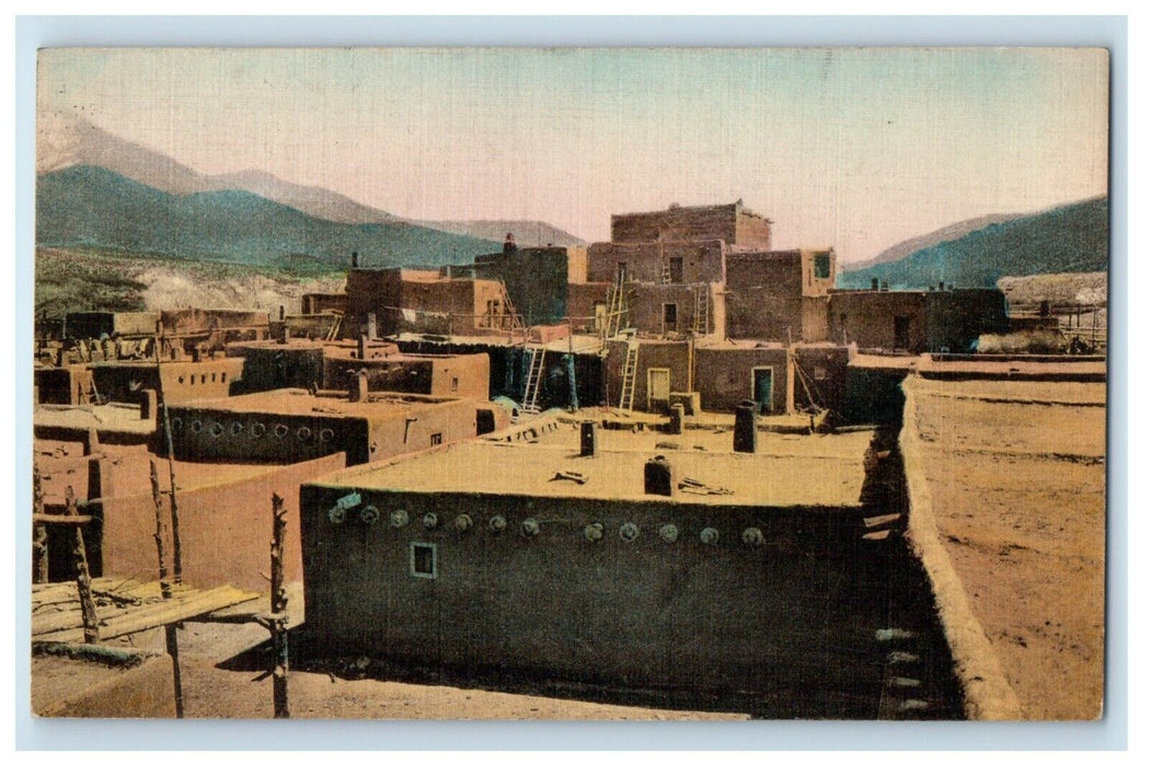 1929 View Of Taos Pueblo South House Taos New Mexico NM Handcolored Postcard