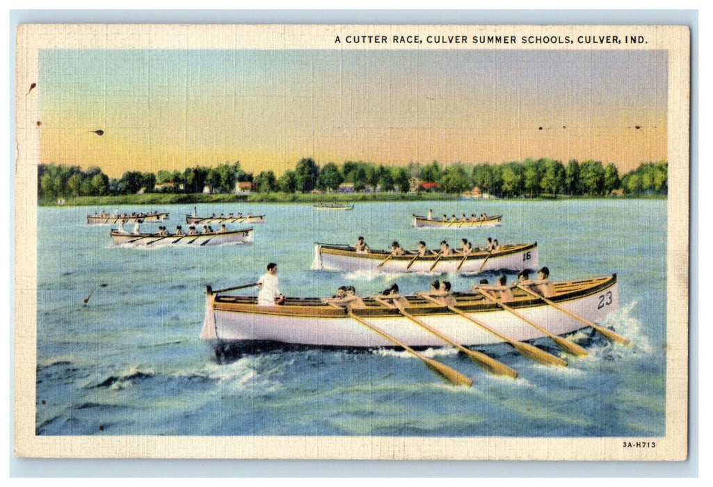 1941 Canoe Boat Cutter Race Culver Summer Schools Culver Indiana IN Postcard