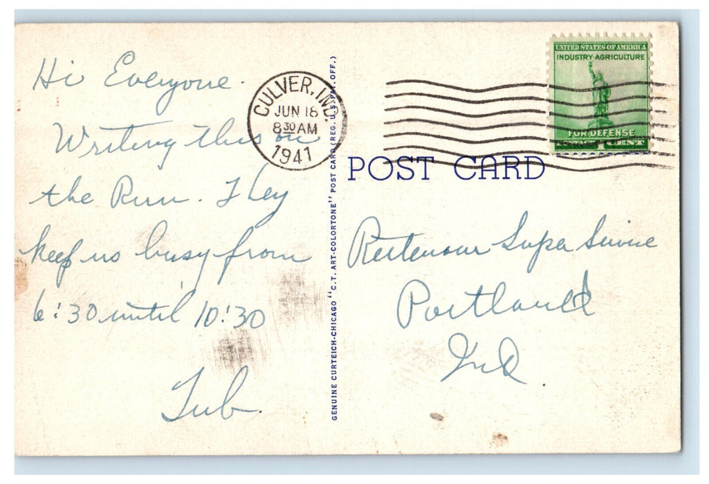 1941 Canoe Boat Cutter Race Culver Summer Schools Culver Indiana IN Postcard