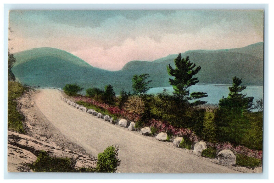 1911 Road at Acadia National Park, Bar Harbor Maine Handcolored Antique Postcard