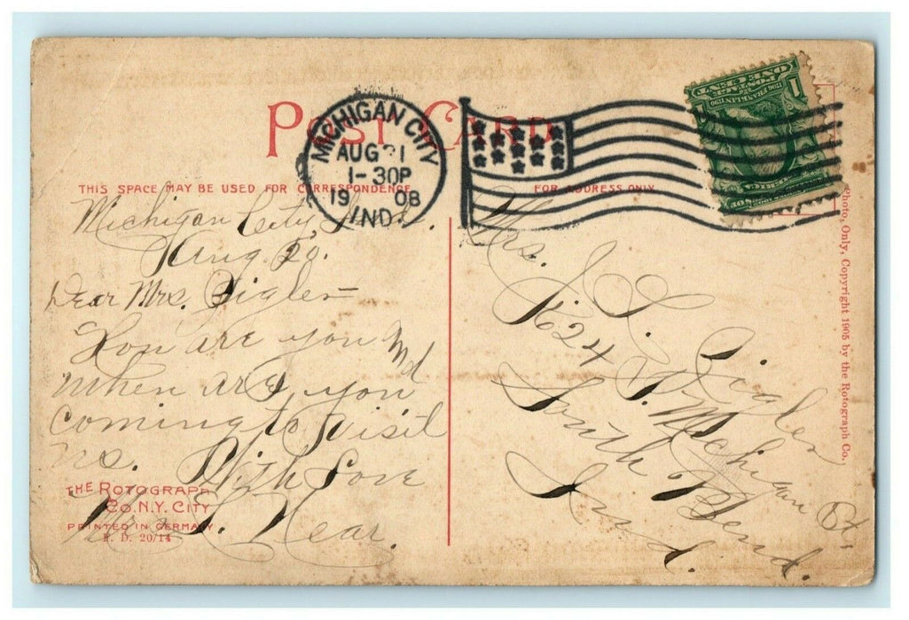Flood and Tide 1908 Michigan City Indiana South Bend Sailboat Antique Postcard