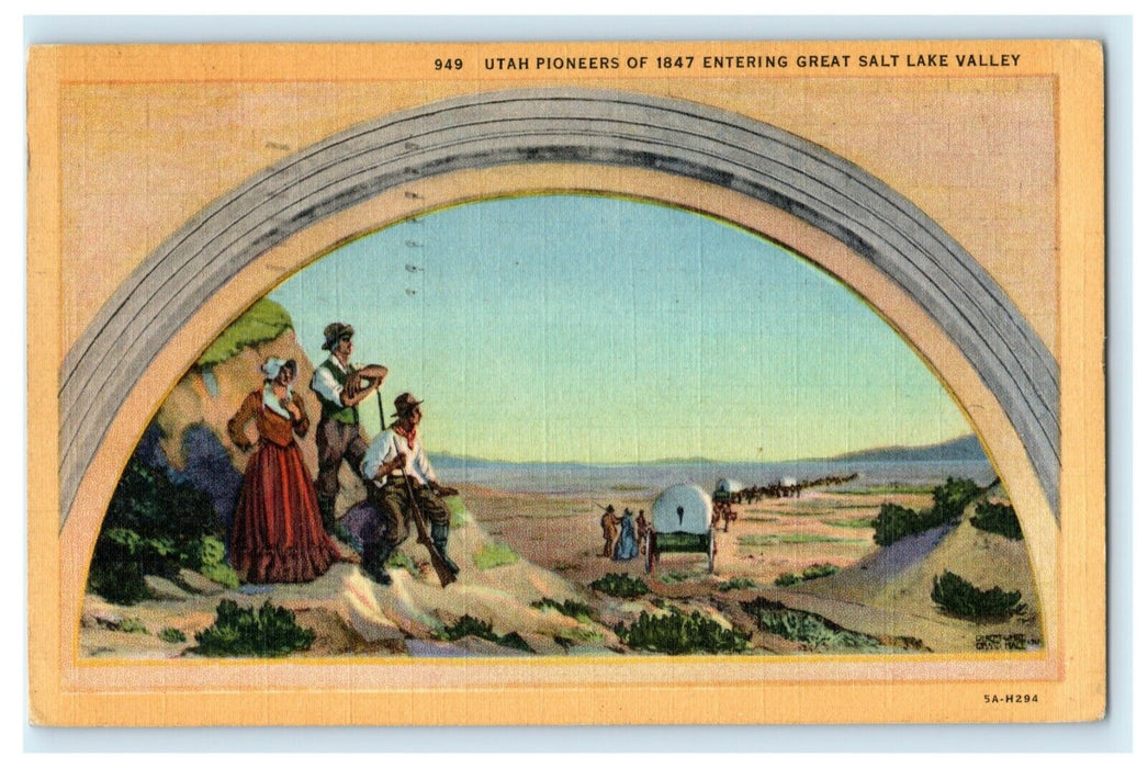 Utah Pioneers of 1847 Entering Great Salt Lake Valley 1950 Vintage Postcard