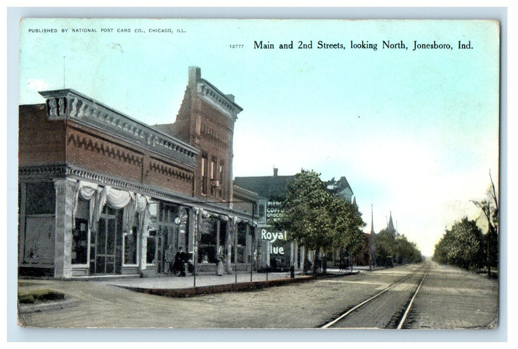 1909 Main and 2nd Streets Looking North Jonesboro Indiana IN Postcard