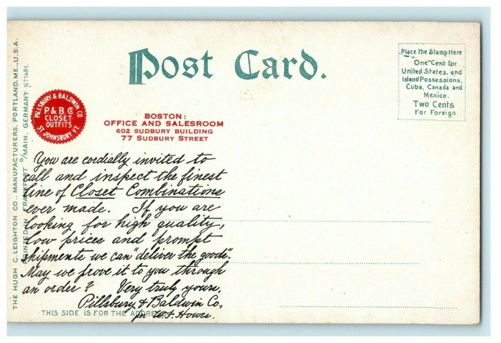 Dane Street Beverly Massachusetts Advertising Baldwin Pillsbury Postcard