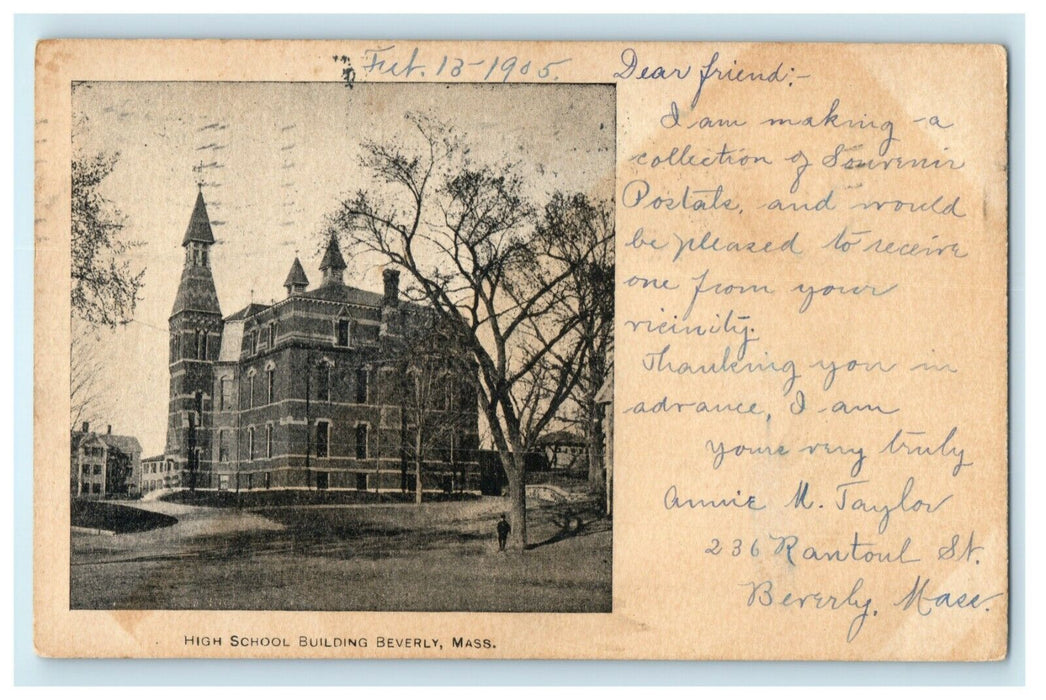 1905 High School Building Beverly Massachusetts MA Hazelton Postcard