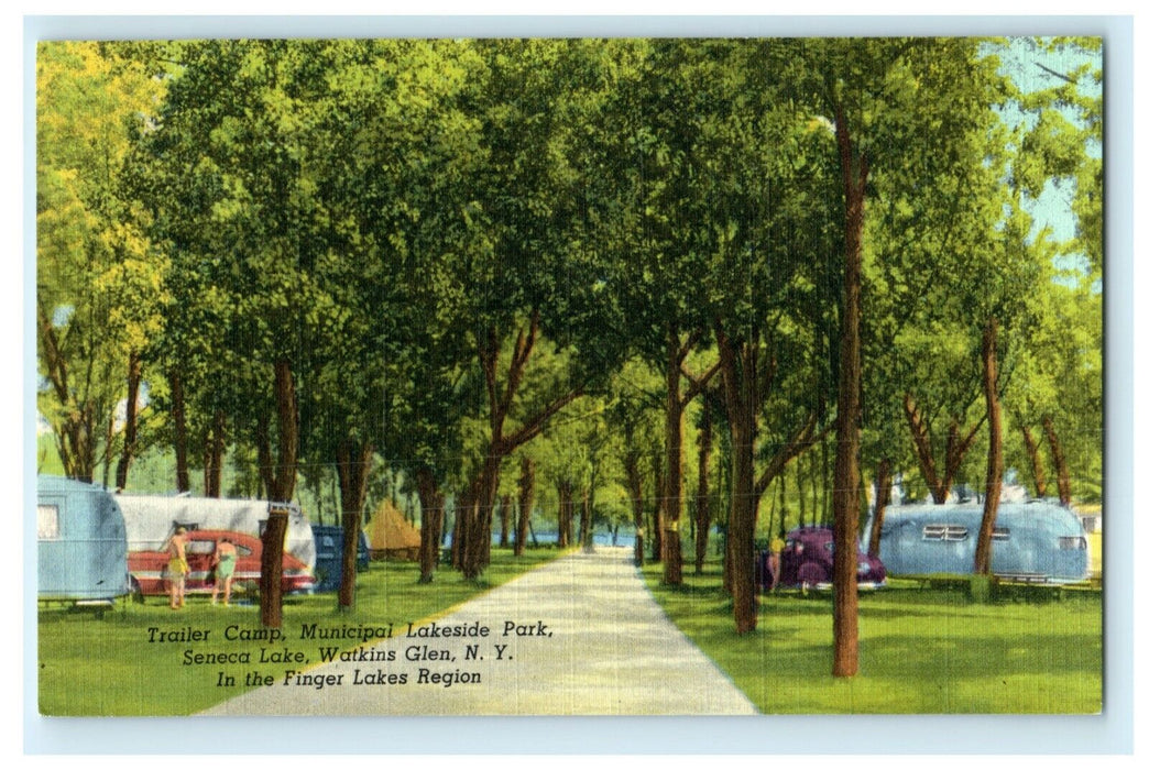 Trailer Camp Municipal Lakeside Park Seneca Lake Watkins Glen NY Postcard