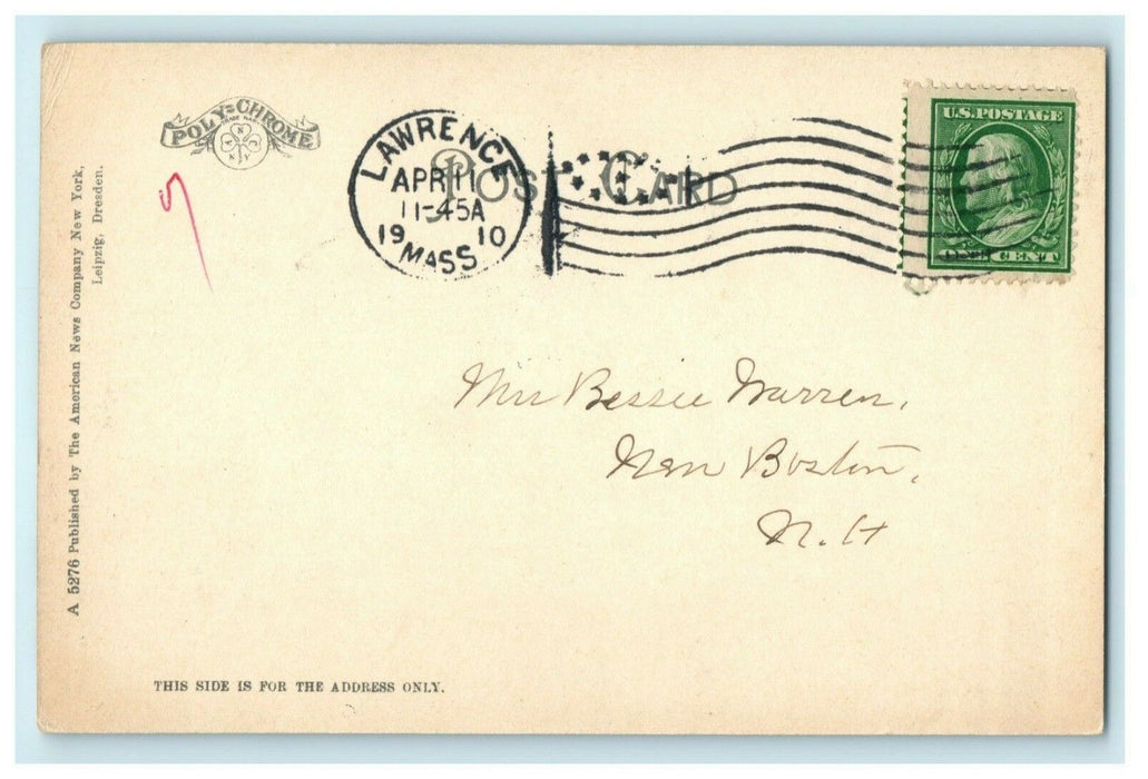 Public Library Lawrence Massachusetts 1910 Interesting Postmark Vintage Postcard