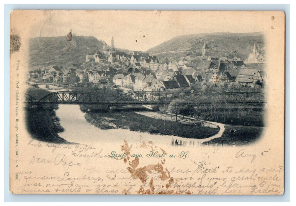 1900 Bridge View, Gruss Aus Horb am Neckar Germany Posted Antique Postcard