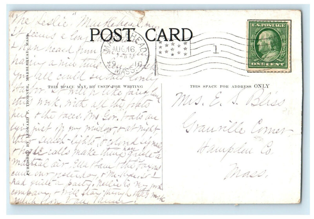 1910 Marblehead Massachusetts MA Margarethe-German Contestant-Taft Cup Postcard