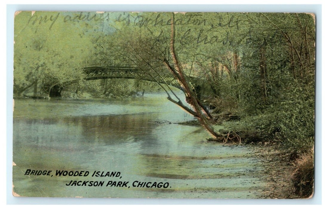 Bridge Wooded Island Jackson Park Chicago1915 Wheaton Illinois Postcard