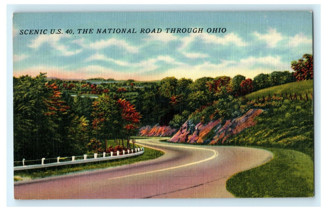 Scenic US 40 National Road Through Ohio Vintage Postcard