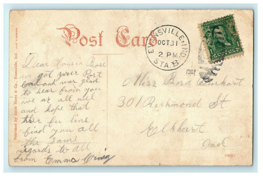 Court House Evansville Indiana Station B Halloween Postmark Vintage Postcard