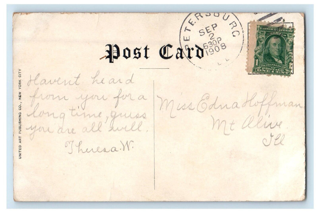 1908 Public Library Building Petersburg Illinois IL Antique Posted Postcard