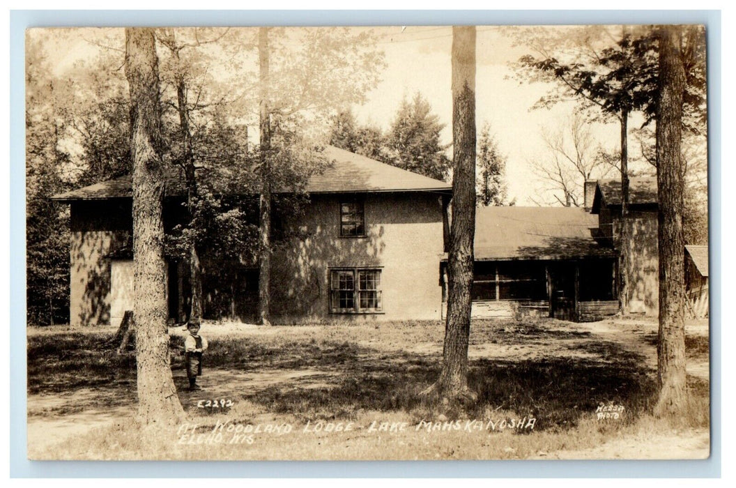 1929 Woodland Lodge Lake Mahskanosha Elcho Wisconsin WI RPPC Photo Postcard