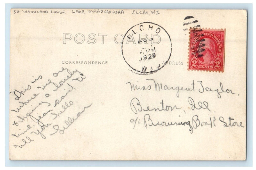 1929 Woodland Lodge Lake Mahskanosha Elcho Wisconsin WI RPPC Photo Postcard