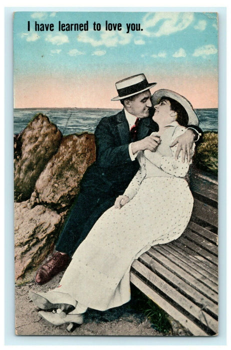 I Have Learned to Love You Kissing Couple Beach Lovers Vintage Postcard