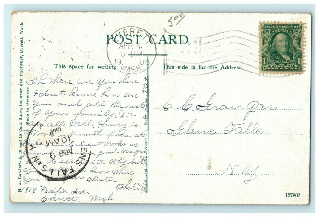Hewitt Ave. Everett Washington Boats Bird's Eye View 1908 Downtown Postcard