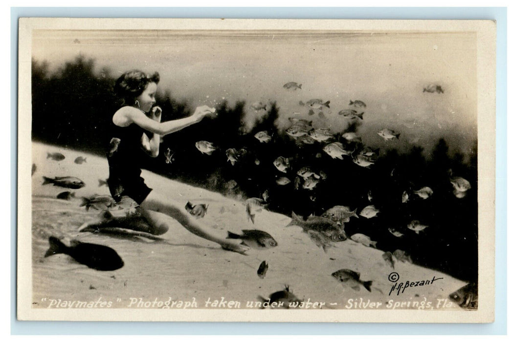 c1930's Girl Playmates Underwater Silver Springs Florida FL RPPC Photo Postcard