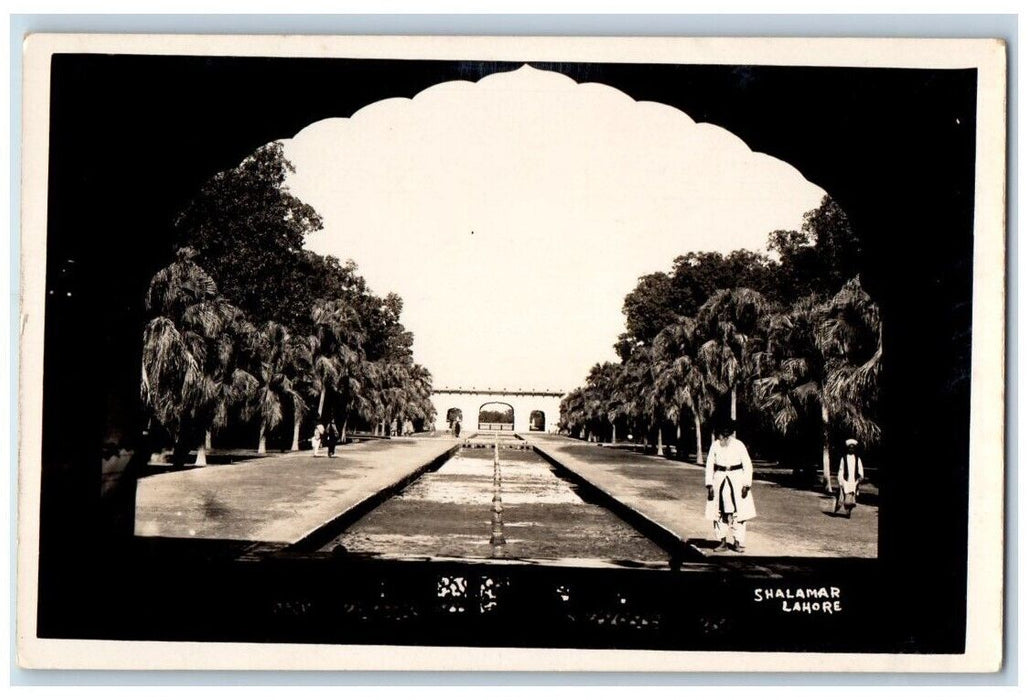c1920's Shalamar Lahore Canal View Men India RPPC Photo Unposted Postcard