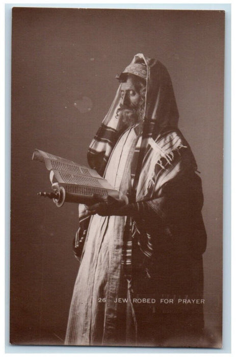 c1930's Jewish Man Robed For Prayer Torah Israel RPPC Photo Unposted Postcard