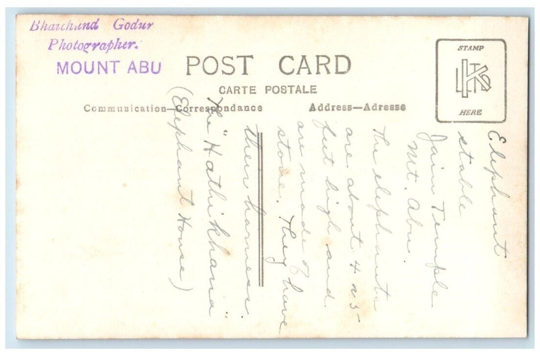 c1930's Temple Hathikhana Elephant Mt. Abu Rajastha India RPPC Photo Postcard