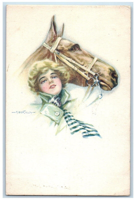 c1910's Pretty Woman Cowgirl Horse Lead Rope Rochdale England Antique Postcard