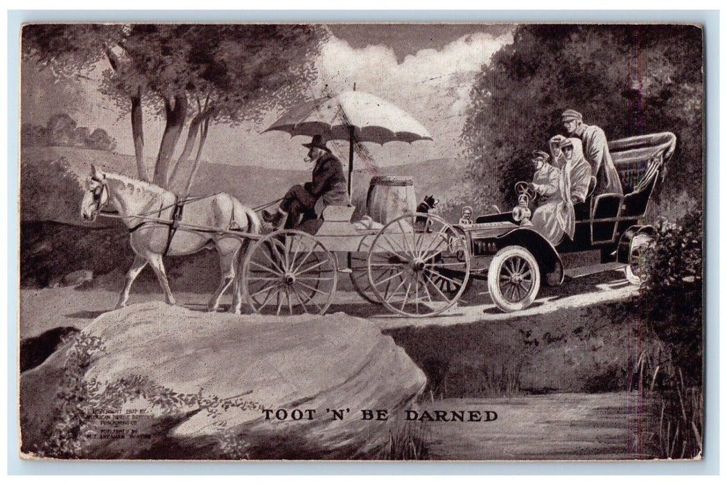 1909 Horse Wagon Pulling Broken Car Barrel Dog Providence RI Antique Postcard