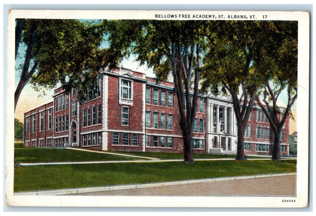 1938 Bellows Free Academy Building St. Albans Vermont VT Posted Vintage Postcard