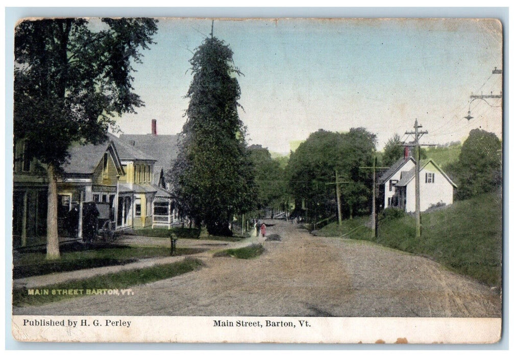 1911 Main Street Houses Dirt Road Barton Vermont VT Posted Antique Postcard