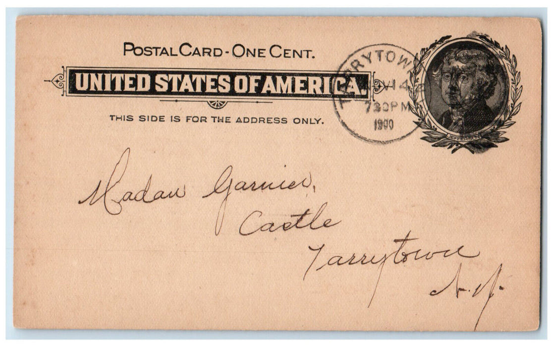 1900 Letter from L.A.M. Carthy to Madam Garnier Tarrytown NY PMC Postal Card