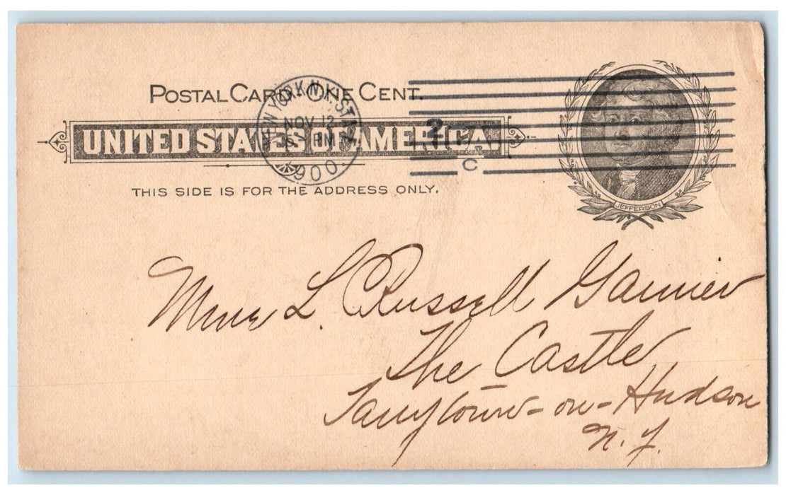 1900 MP Hausletter Letter to L Garnier New York City NY Tarrytown NY Postal Card