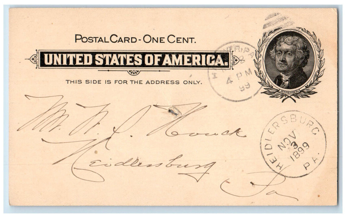1899 Hanover Glove Factory Geo D Gitt Hanover PA Heidersburg PA Postal Card